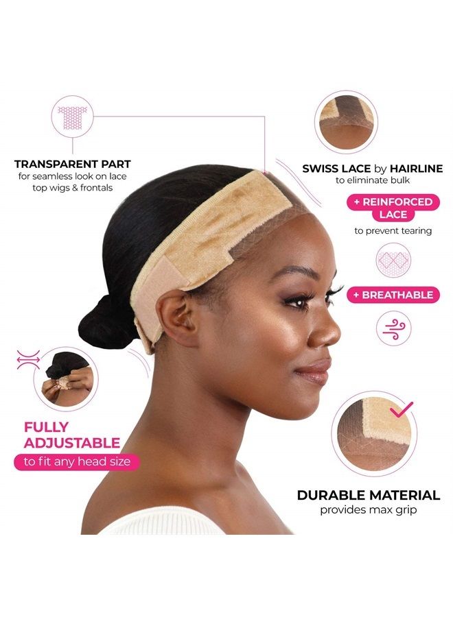 MILANO COLLECTION شريط تثبيت شعر مستعار من الدانتيل الأصلي من المخمل لربطة الرأس الأمامية | دانتيل سويسري مقوى من HAIRLINE and PART لانتقال سلس، لون بيج، مقاس واحد - Image 3