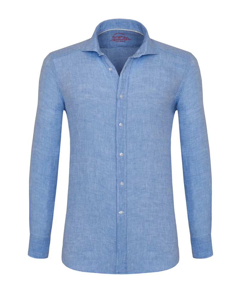 كاميتشسما قميص عصري من الكتان أزرق فاتح بقصّة تأخذ شكل الجسم