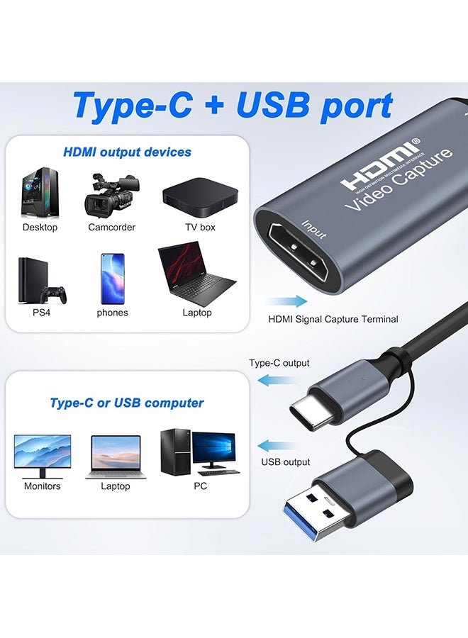 Wffo HDMI Video Capture Card - Supports 4K Input - Equipped with Dual USB-A and Type-C Ports - Compatible with PS5/XBOX, Suitable for Live Streaming, Gaming, Cameras, and Laptops - Image 3