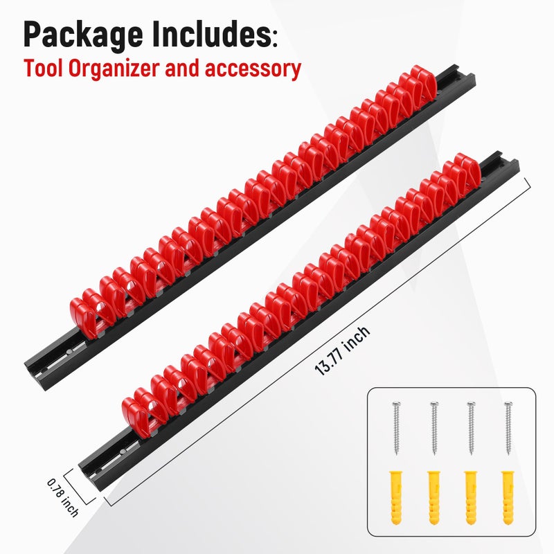 Reniteco 2 Pack Wall-Mounted Screwdriver Organizers with Screws - Heavy-Duty ABS Plastic Tool Holder for Screwdrivers, Wrenches, Piers - Garage Workshop Storage (Red,2 PCS) - Image 2