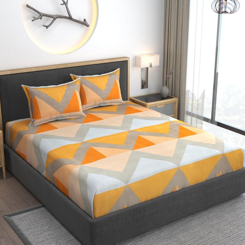 AMEYAA 350 TC Cotton Feel Glace Cotton All Around Elastic Fitted Geometric Bedsheets King Size | Premium Super Soft Fitted Bedsheet King Size for Double Bed | Fits Up to 8 to 10 Inches, 78 x 72 Yellow - Image 5