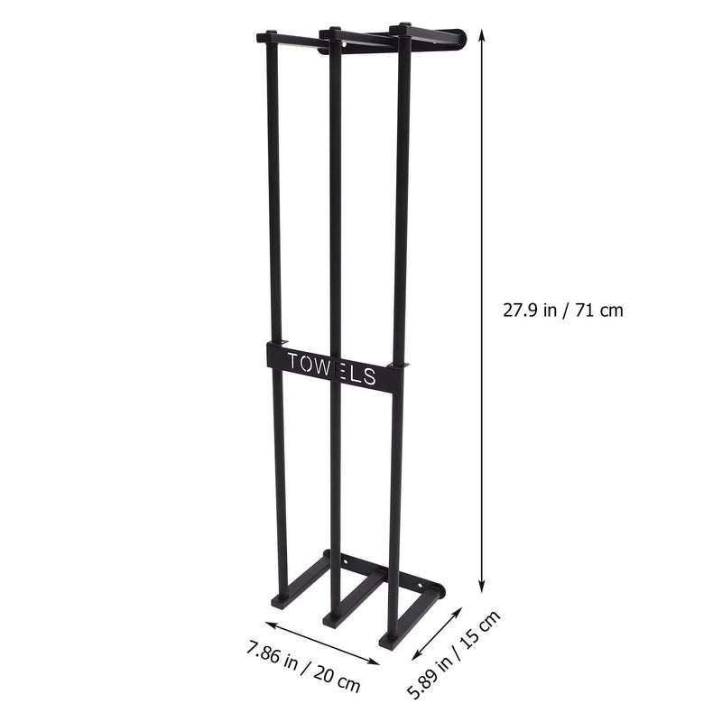 Metal Wall Mounted Towel Rack 20x15x71cm Black Bathroom Storage Shelf - Image 3