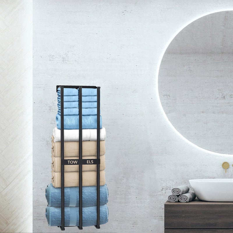 Metal Wall Mounted Towel Rack 20x15x71cm Black Bathroom Storage Shelf - Image 5