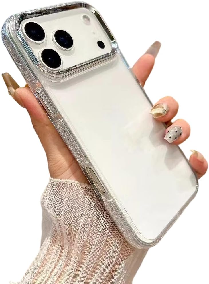 Glitter Bling Anti-Slip Frame Crystal Clear Compatible with iPhone Case (iPhone 14,Silver) - Image 1
