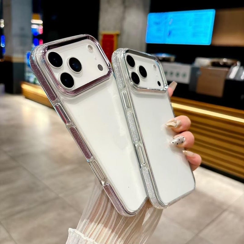 Glitter Bling Anti-Slip Frame Crystal Clear Compatible with iPhone Case (iPhone 14,Silver) - Image 4