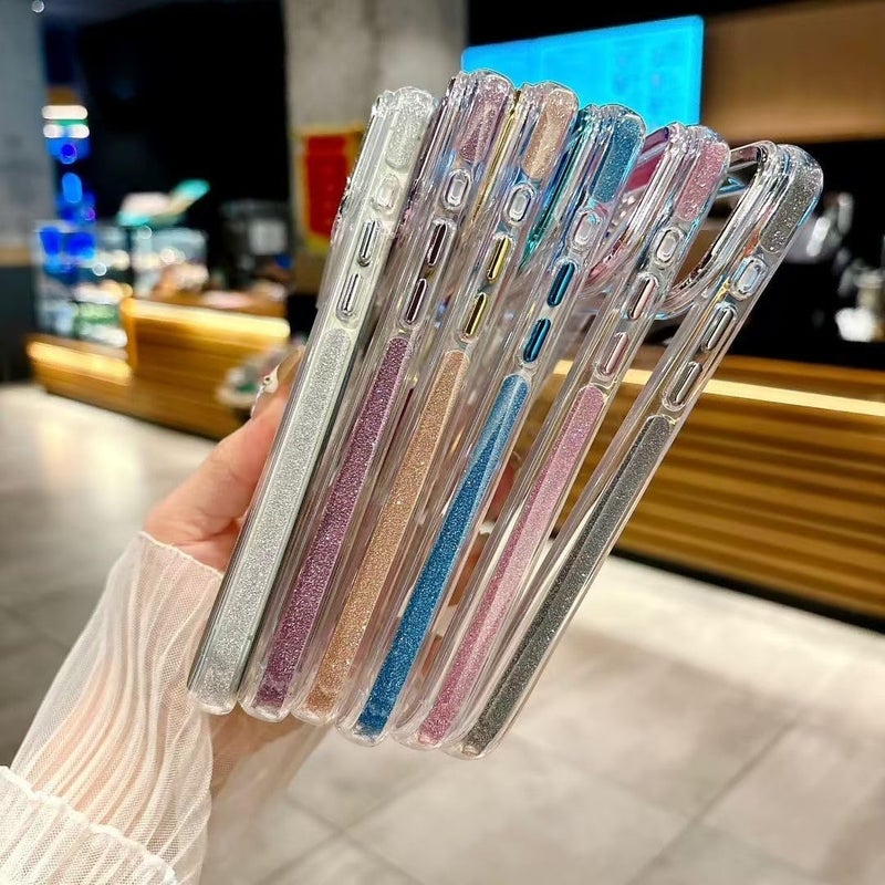 Glitter Bling Anti-Slip Frame Crystal Clear Compatible with iPhone Case (iPhone 14,Silver) - Image 2