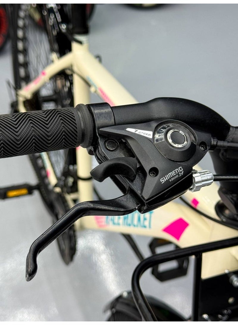 Rocket 26" Mountain & City Bike – 21 Speeds, Front Suspension, Disc Brakes – White & Pink (Fits 150cm to 180cm) - Image 5