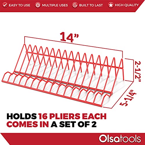 Olsa Tools Plier Organizer Rack - 2pc Set for Tool Box Drawer Storage - Holds 32 Pliers - Red Holder for Pliers Organization - Professional Grade - Part: 100050 - Image 5