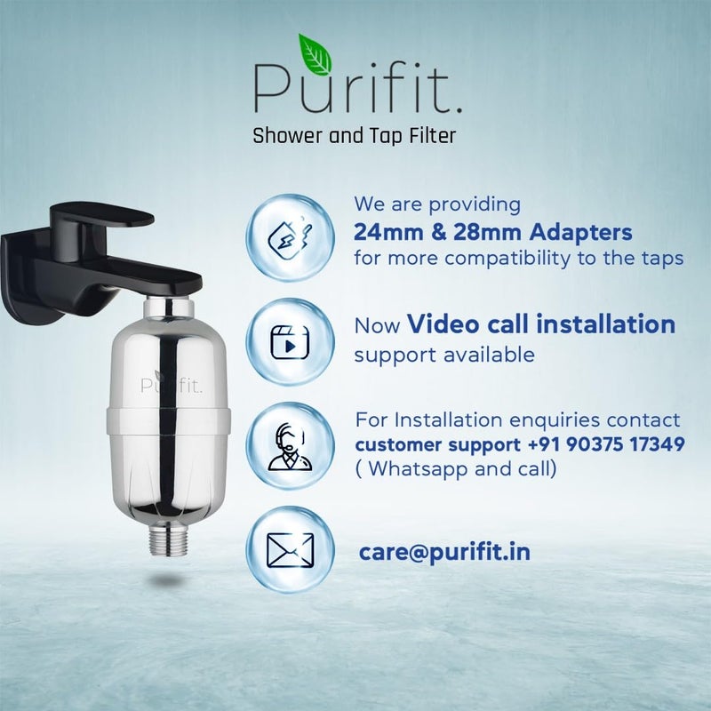Purifit فلتر دش وصنبور Purifit للمياه العسرة جهاز تنقية المياه للحمام فلتر المياه العسرة يقلل تساقط الشعر بتشطيب فضي - Image 5
