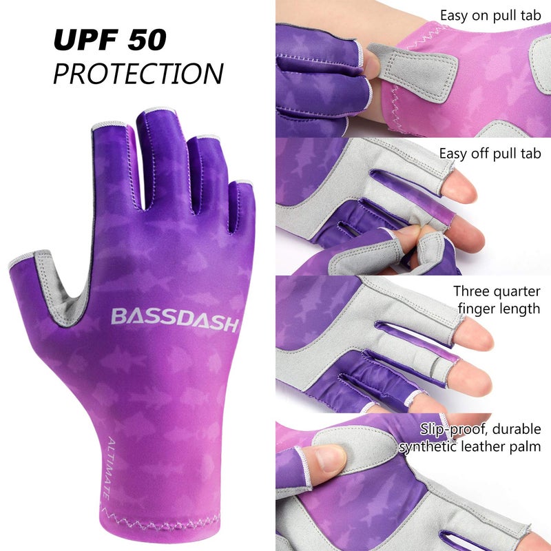 BASSDASH ALTIMATE UPF 50+ Women’s Fishing Gloves UV Sun Protection Fingerless Gloves for Kayaking Paddling Hiking Cycling Driving Shooting Training - Image 3