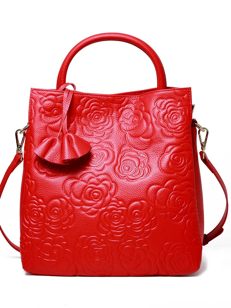 Genuine Leather Women'S Bag Genuine Goods Cowhide Bag Camellia Flower Handbag Fashion Large Bag Shoulder Crossbody Bag - Image 5
