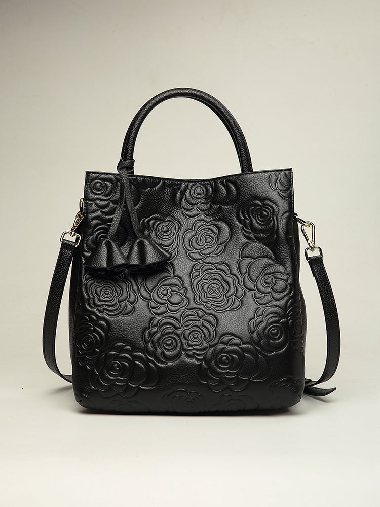 Genuine Leather Women'S Bag Genuine Goods Cowhide Bag Camellia Flower Handbag Fashion Large Bag Shoulder Crossbody Bag - Image 2