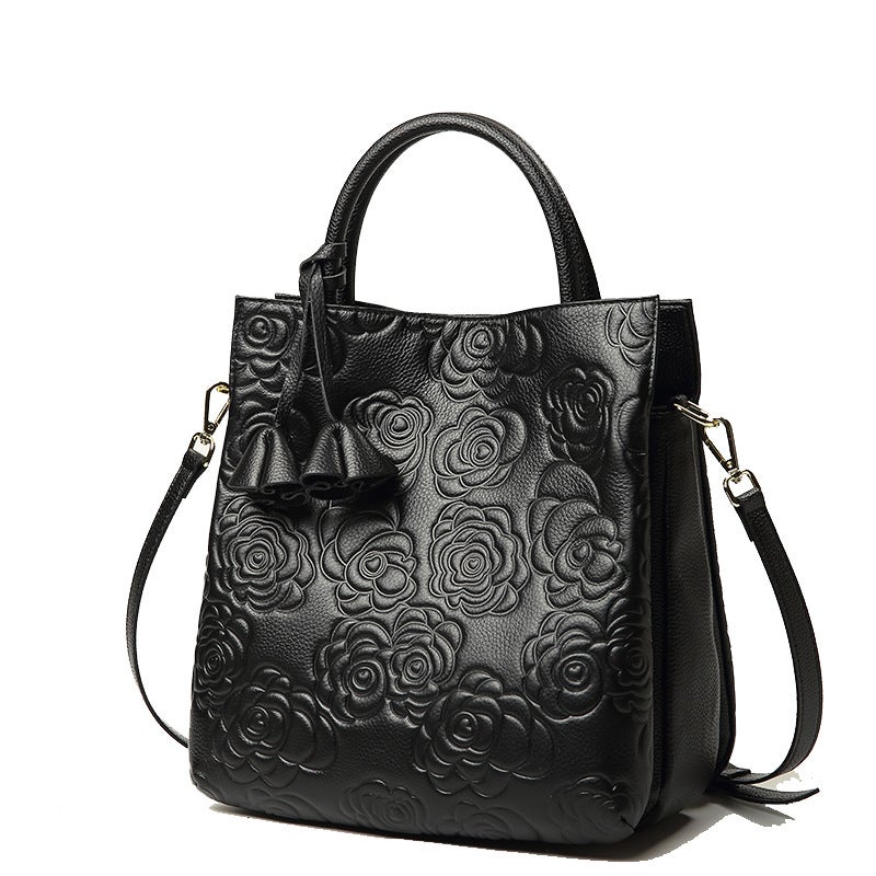 Genuine Leather Women'S Bag Genuine Goods Cowhide Bag Camellia Flower Handbag Fashion Large Bag Shoulder Crossbody Bag - Image 1