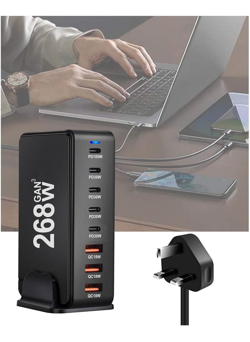 TIGER 268W USB-C Fast Charging Station – 8-Port Desktop Charger for Laptops, Phones, Tablets & Smart Devices | Quick Charge Support, Multiple Protections, High-Efficiency Charging Hub for Home & Office Use - Image 1