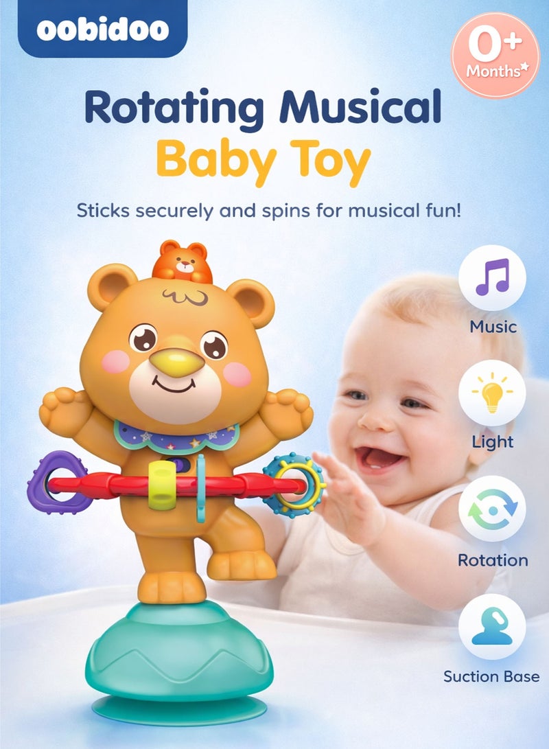 Oobidoo Baby Rotating Musical Toy Bear with Strong Suction Base Interactive Spinner Toy for Infants Toddlers 0 Months Plus Light and Sound Activity Toy 360 Degree Spinning Sensory Development Learning Toy Fine Motor Skills Teething Play Toy for High Chair Table BPA Free Safe Material - Image 1