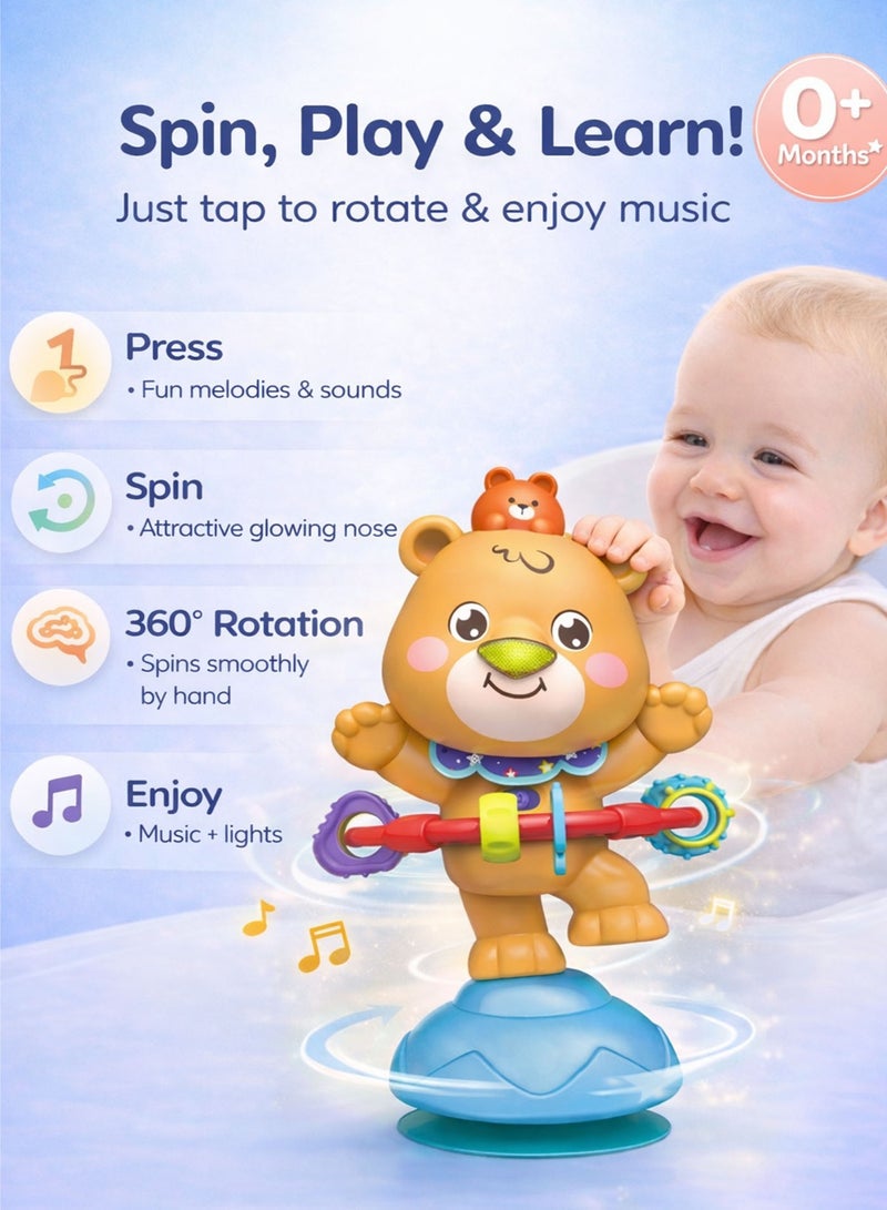 Oobidoo Baby Rotating Musical Toy Bear with Strong Suction Base Interactive Spinner Toy for Infants Toddlers 0 Months Plus Light and Sound Activity Toy 360 Degree Spinning Sensory Development Learning Toy Fine Motor Skills Teething Play Toy for High Chair Table BPA Free Safe Material - Image 3