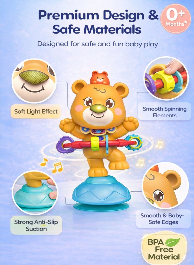 Oobidoo Baby Rotating Musical Toy Bear with Strong Suction Base Interactive Spinner Toy for Infants Toddlers 0 Months Plus Light and Sound Activity Toy 360 Degree Spinning Sensory Development Learning Toy Fine Motor Skills Teething Play Toy for High Chair Table BPA Free Safe Material - Image 4