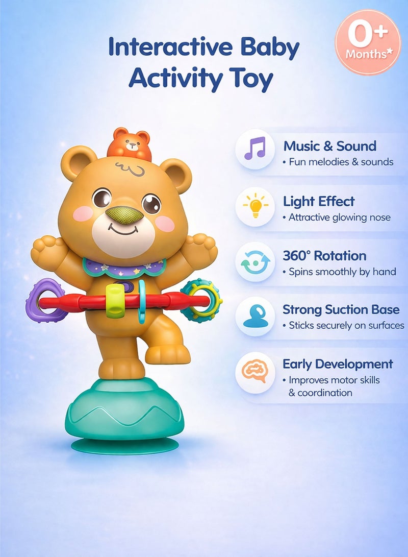 Oobidoo Baby Rotating Musical Toy Bear with Strong Suction Base Interactive Spinner Toy for Infants Toddlers 0 Months Plus Light and Sound Activity Toy 360 Degree Spinning Sensory Development Learning Toy Fine Motor Skills Teething Play Toy for High Chair Table BPA Free Safe Material - Image 2