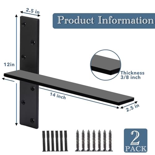 WINKER Free Hanging Countertop Support Bracket 14" Lx2.5 W 2 Pack Hidden Floating Wall Bracket 3/8" Thick Heavy Duty Shelf Bracket for Floating Bars,Bench Seats,Vanities - Image 2