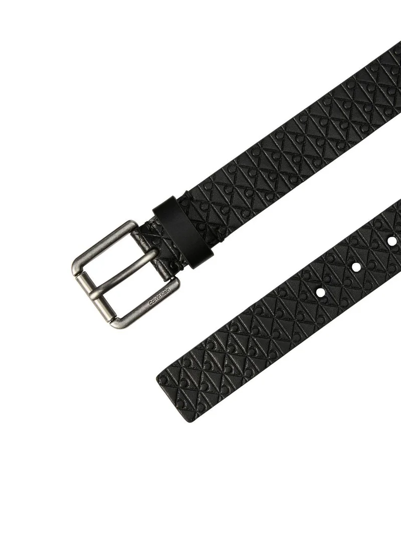 CALVIN KLEIN Black AOP/Antique Silver Roller Buckle Leather Belt for Men | Best Price UAE