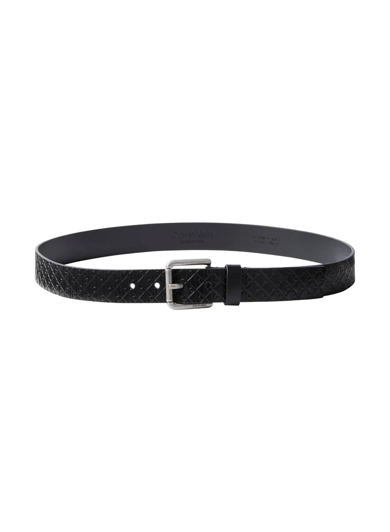 CALVIN KLEIN Black AOP/Antique Silver Roller Buckle Leather Belt for Men | Best Price UAE