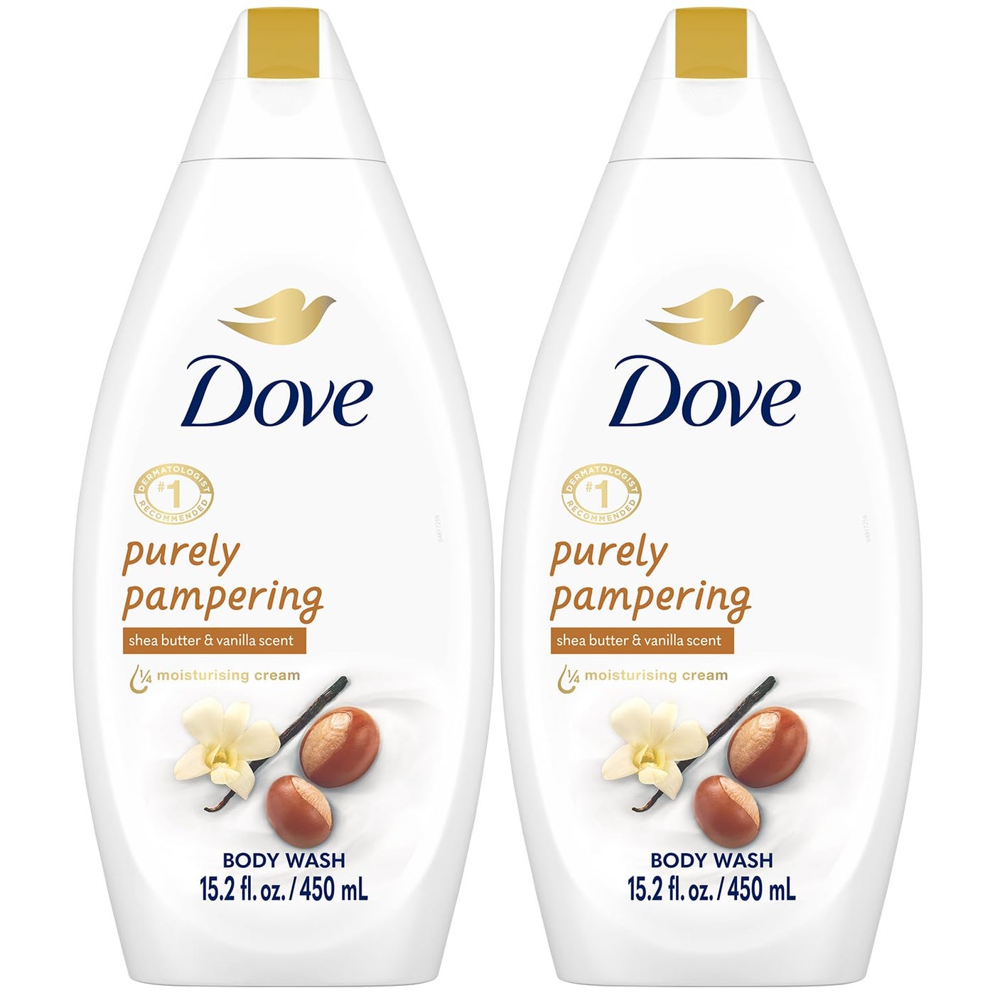 Dove Body Wash 2-Pack – Purely Pampering, Shea Butter & Warm Vanilla for Softer, Smoother Skin, 15.2 Oz Ea