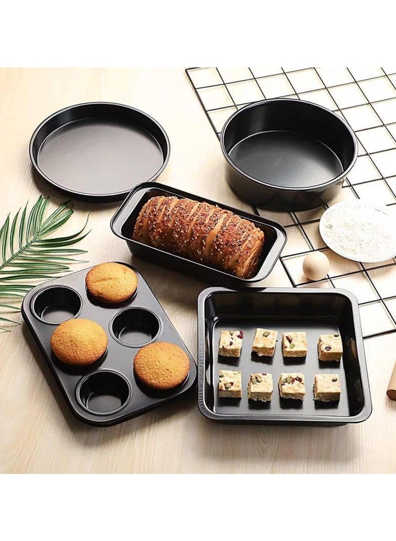 AL RAID 5 Piece Baking Pans Set, Carbon Steel Non-Stick Coating Oven Baking Sheet Set with Bread Pan, Cookie Sheet, Pizza Pan, Cake Pan and Muffin Pan, Bakeware Set for Cooking, Black - Image 5