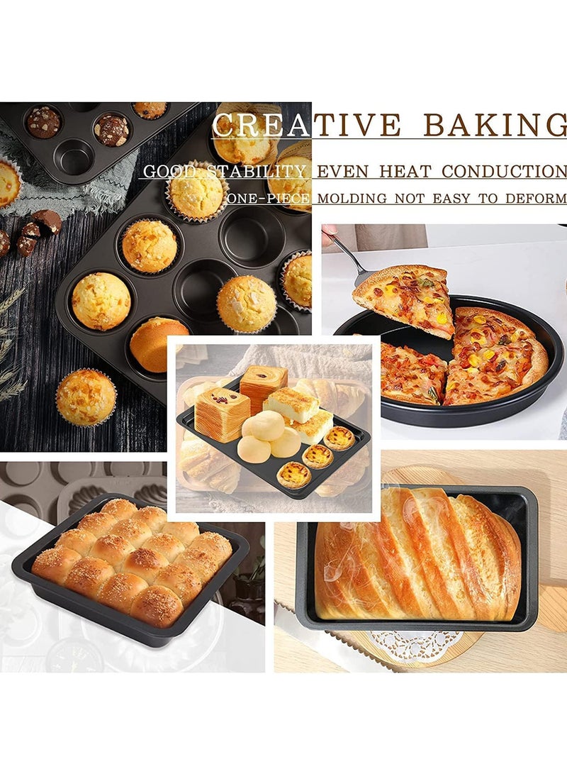 AL RAID 5 Piece Baking Pans Set, Carbon Steel Non-Stick Coating Oven Baking Sheet Set with Bread Pan, Cookie Sheet, Pizza Pan, Cake Pan and Muffin Pan, Bakeware Set for Cooking, Black - Image 4