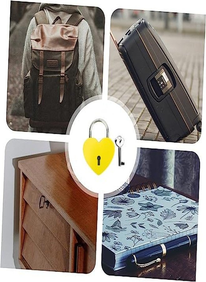 AYNEFY Treasure Chest Padlock, Heart Shaped Metal Lock Colorful Diary Book Security Padlock with Key for Jewelry Box Purse Handbag Cabinet Lockers Letter Box (Yellow) - Image 4