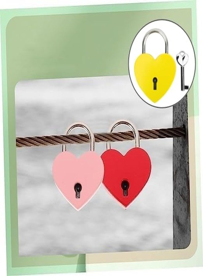 AYNEFY Treasure Chest Padlock, Heart Shaped Metal Lock Colorful Diary Book Security Padlock with Key for Jewelry Box Purse Handbag Cabinet Lockers Letter Box (Yellow) - Image 3