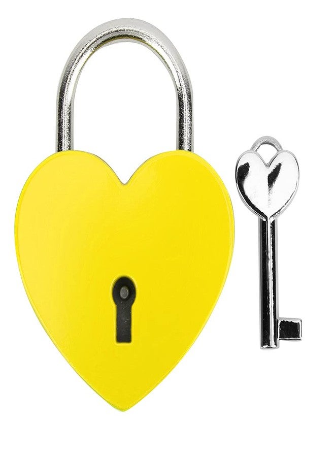 AYNEFY Treasure Chest Padlock, Heart Shaped Metal Lock Colorful Diary Book Security Padlock with Key for Jewelry Box Purse Handbag Cabinet Lockers Letter Box (Yellow) - Image 1