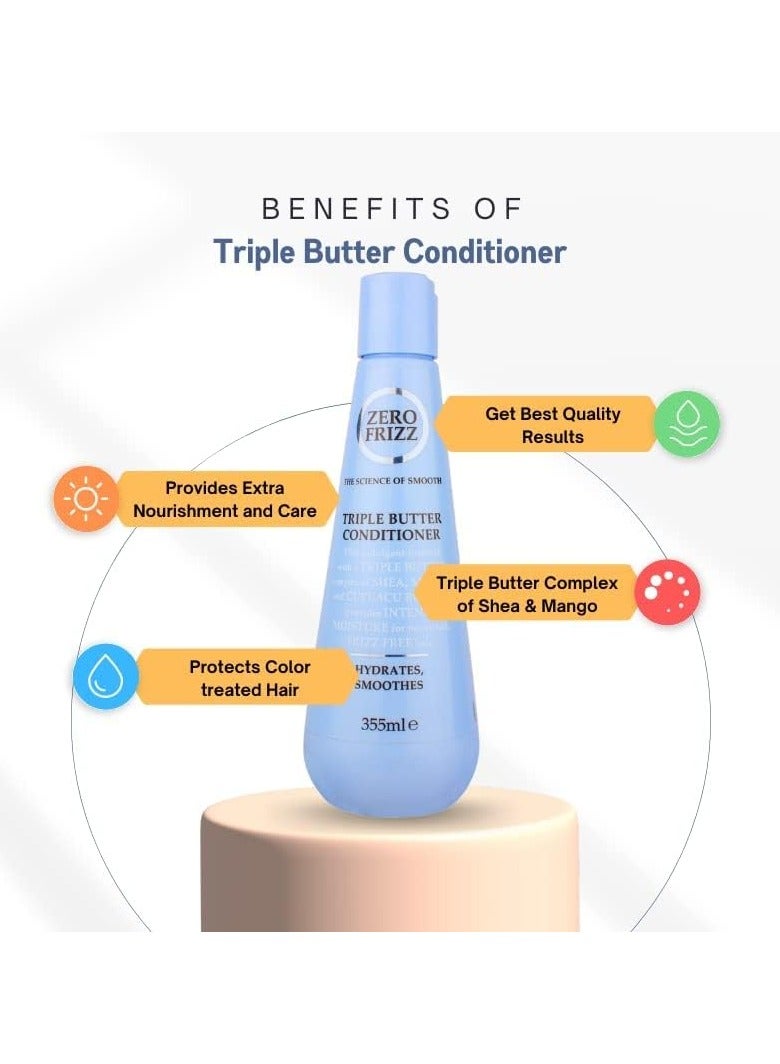 Zero Frizz Triple Butter Conditioner Hydrates Smoothes 355ml - Image 3