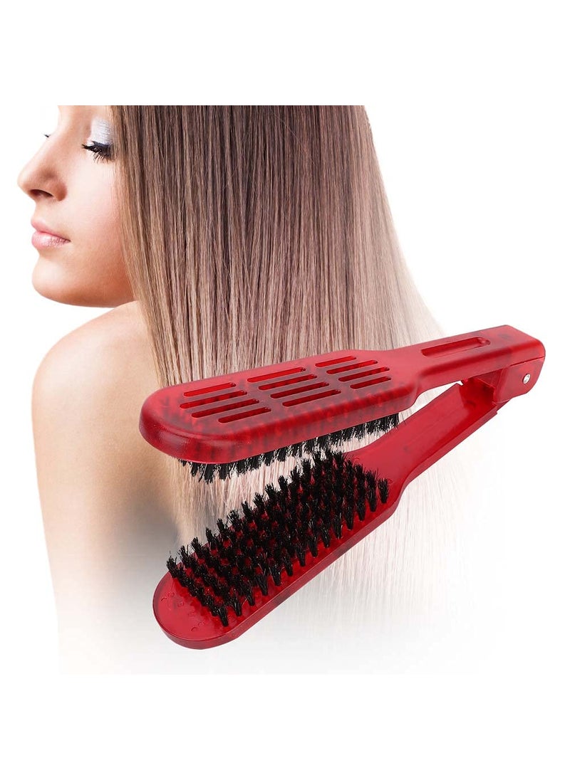 ZJchao - Clamp VShaped Hair Straightening Brush  DoubleSided AntiStatic Styling Comb for Hairstyling  Hairdressing Tool for Women Men Home and Barber Shop Red - Image 1