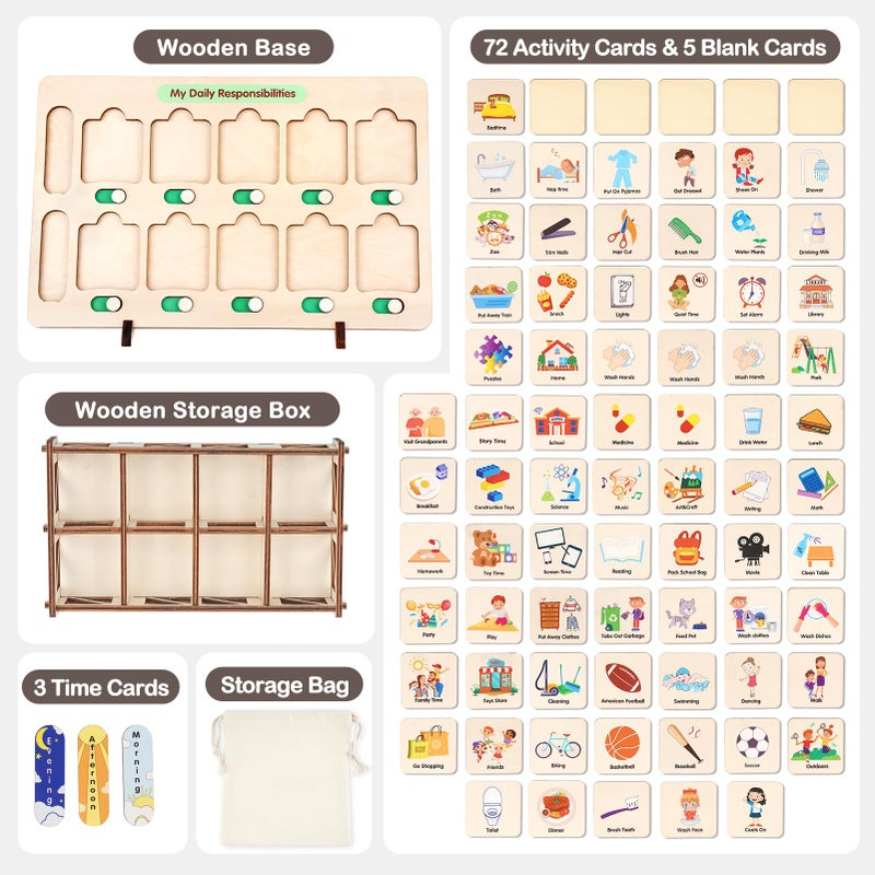 Dreamon Wooden Visual Schedule for Kids Chore Chart, Morning Bedtime Routine Charts for Kids Toddlers, autism learning materials&Daily Schedule Board for home - Image 4