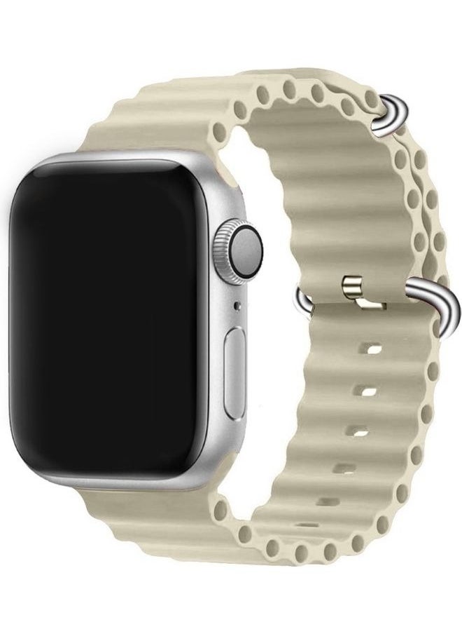 Generic - Apple Watch Ocean Band 49mm 45mm 44mm 42mm Soft Silicone Loop Strap for iWatch Series Ultra/8/7/SE/6/5/4/3/2/1 Beige - Image 1