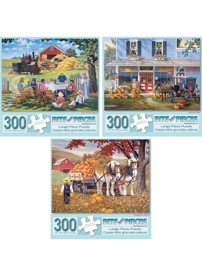 Bits and Pieces - Value Set of Three (3) - 300 Piece Jigsaw Puzzles for Adults - Farming Collection Large Piece Jigsaws by Artist John Sloane - 18” x 24” - Image 1