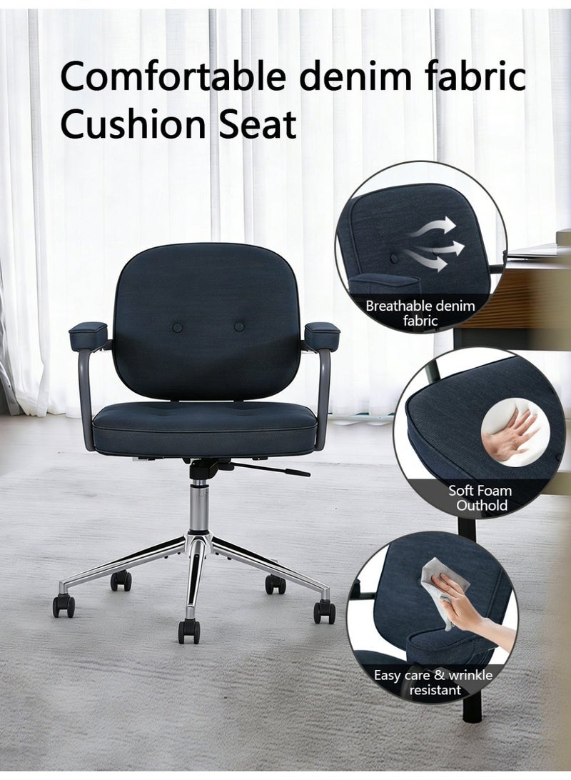 DGL Home Office Desk Chair with Wheels Ergonomic Modern Fabric Work Chair,Height Adjustable 360° Swivel Lumbar Support Low Back Rolling Chair For Small Spaces - Image 1