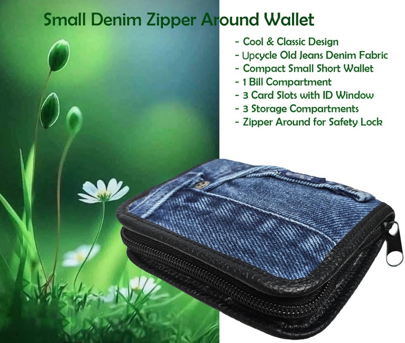 Bijoux de Ja Upcycling Denim Jeans Zipper Around Compact Small Short Wallet Purse for Women - Image 2