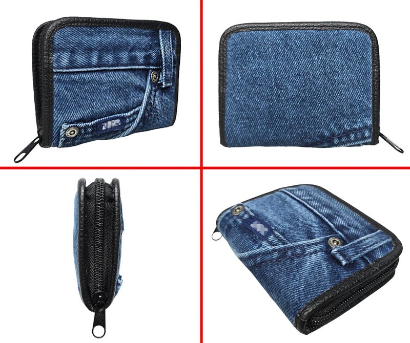 Bijoux de Ja Upcycling Denim Jeans Zipper Around Compact Small Short Wallet Purse for Women - Image 4