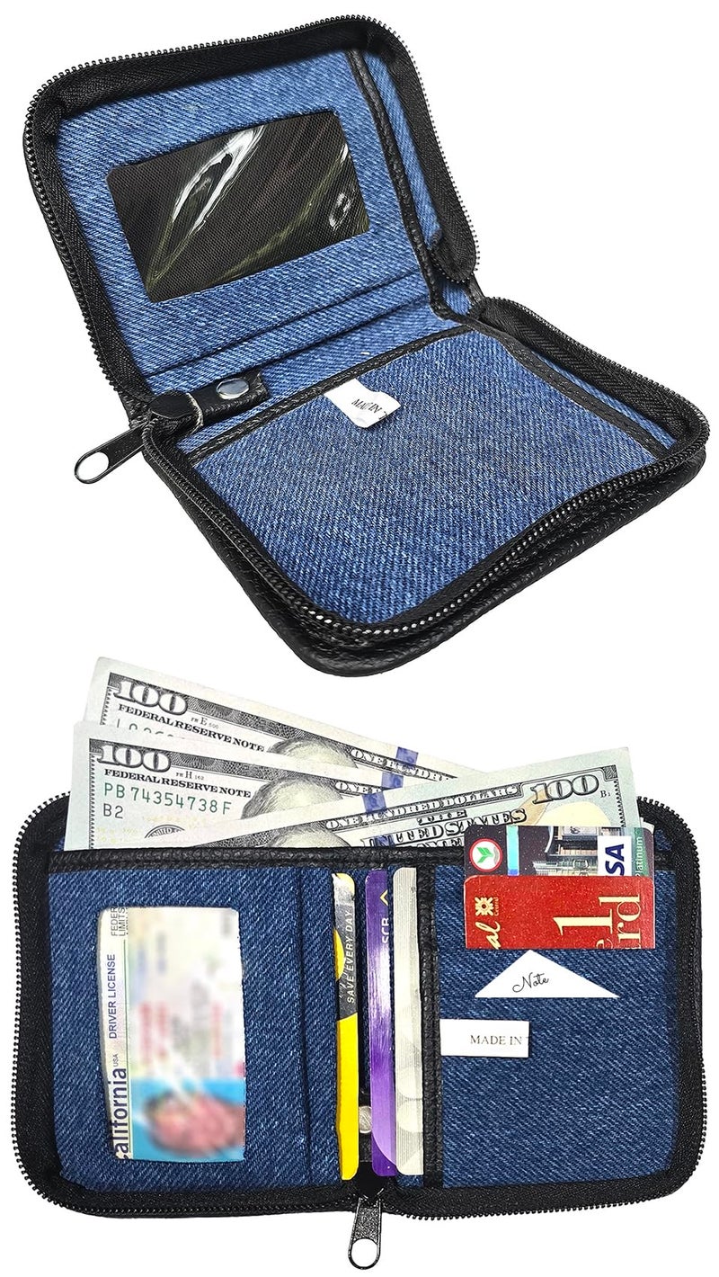 Bijoux de Ja Upcycling Denim Jeans Zipper Around Compact Small Short Wallet Purse for Women - Image 3