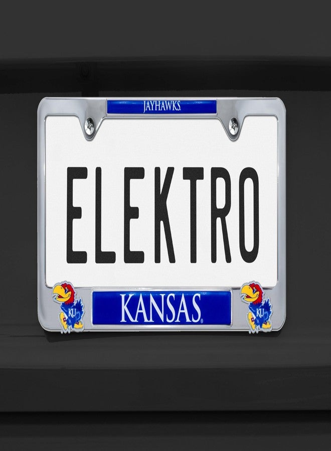 Elektroplate Officially Licensed – University of Kansas Jayhawks Chrome Metal License Plate Frame with 3D Logos affixed | Premium Metal Car Tag Holder | Weather-Proof Automotive Accessory - Image 2
