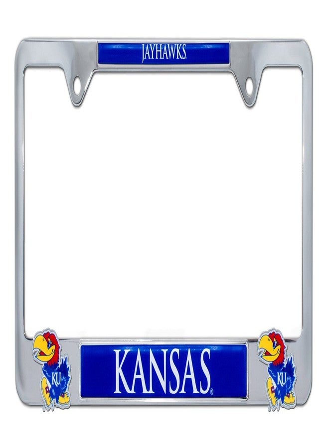 Elektroplate Officially Licensed – University of Kansas Jayhawks Chrome Metal License Plate Frame with 3D Logos affixed | Premium Metal Car Tag Holder | Weather-Proof Automotive Accessory - Image 1