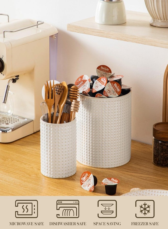 MALACASA LYDIA Ceramic Utensil Holders, 7.3"+5.5" Kitchen Utensil Crock Set for Countertop, Large & Small Utensil Organizers for Cooking Tools, Rhombus Pattern - Image 4