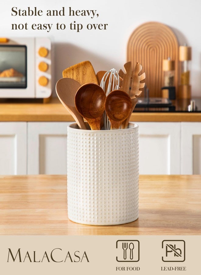 MALACASA LYDIA Ceramic Utensil Holders, 7.3"+5.5" Kitchen Utensil Crock Set for Countertop, Large & Small Utensil Organizers for Cooking Tools, Rhombus Pattern - Image 3