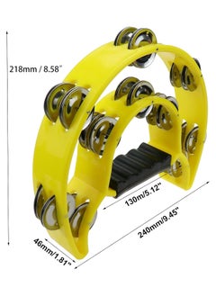 Generic 9" Half-Moon Music Tambourine Double Row 20 Pairs of Jingle Bells, for Students, Adults, KTV, Parties, Yellow  - Image 2