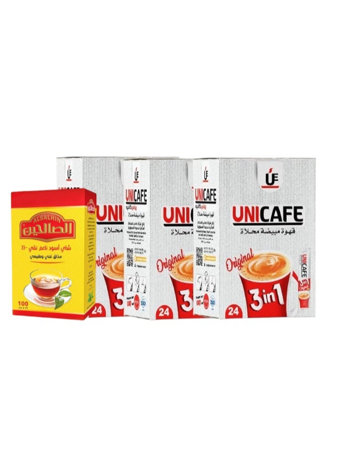 يوني كافيه قهوة يوني كافية 3 في 1 الفورية - 24 كيس × 20 جم - عرض توفير 3 عبوات + هدية عبوة شاي الصالحين 100 جرام