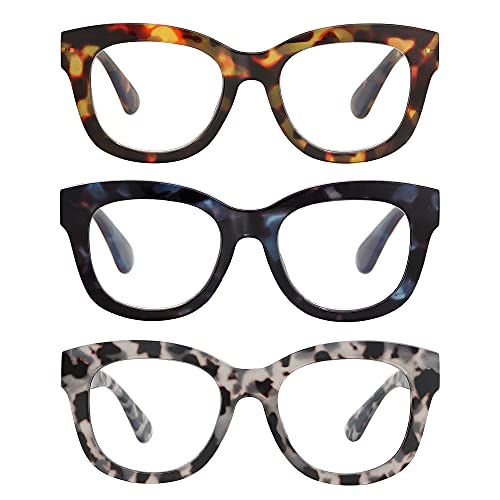 AMOMOMA 3 Pack Retro Oversized Reading Glasses for Women Blue Light Blocking Computer Readers Spring hinge AM6003 with Brown+Blue+Grey Tortoise Frame 2.50 x - Image 1