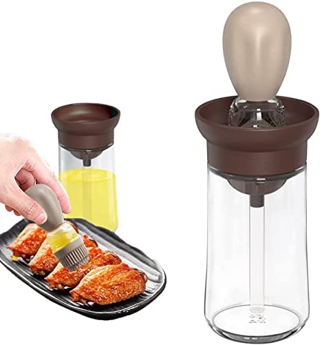 overa Pack of 1 Oil Bottle with Brush, Silicone Oil Dispenser with Scale Anti-Leakage Oil Bottle Silicone Oil Brushes for Kitchen Grilling Baking Hot Air Fryer. - Image 4