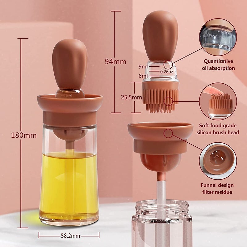 overa Pack of 1 Oil Bottle with Brush, Silicone Oil Dispenser with Scale Anti-Leakage Oil Bottle Silicone Oil Brushes for Kitchen Grilling Baking Hot Air Fryer. - Image 3