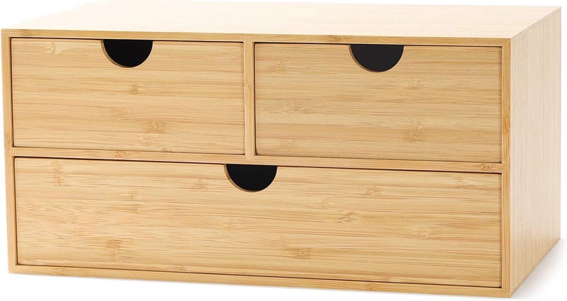Wisuce Bamboo Desk Organizer - Mini Desktop Drawer Tabletop Storage Organization Box for Office Home Toiletries Supplies, No Assembly Required (3 Drawer) - Image 1